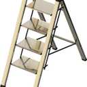 4 Step Ladder, Portable Step Ladder Folding, Lightweight Step Ladder with Anti-Slip Pedal, Aluminum Indoor Ladder and Closet Ladder, Kitchen Ladder, 330lbs - Champagne Gold