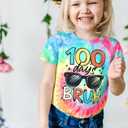LUKYCILD Kids 100 Days of School Shirts 100 Days Celebration Tshirt Toddler Funny Letter Print Tee Top Boys Girls Outfits (3-4T, Tie Dye)