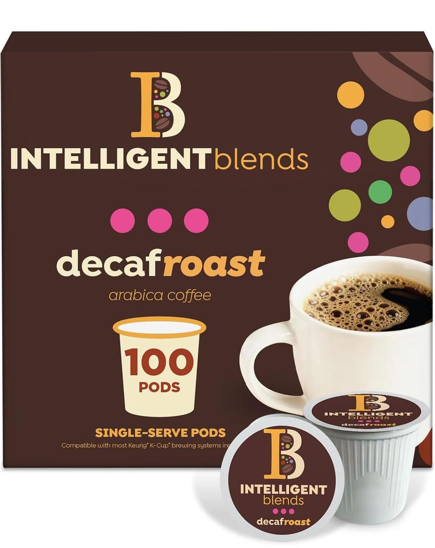 Intelligent Blends Decaf Dark Roast Coffee Pods 100ct Keurig Compatible | 100% Arabica Coffee Single Serve Capsules & Pods Compatible with Keurig K-Cup Coffee Makers (EXP 06/01/28)