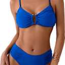 Fanuerg Women's Ruched Bikini Sets U-Wire Linked Two Piece Swimsuit Mid Waist 2025 Swim Bathing Suit (Large)