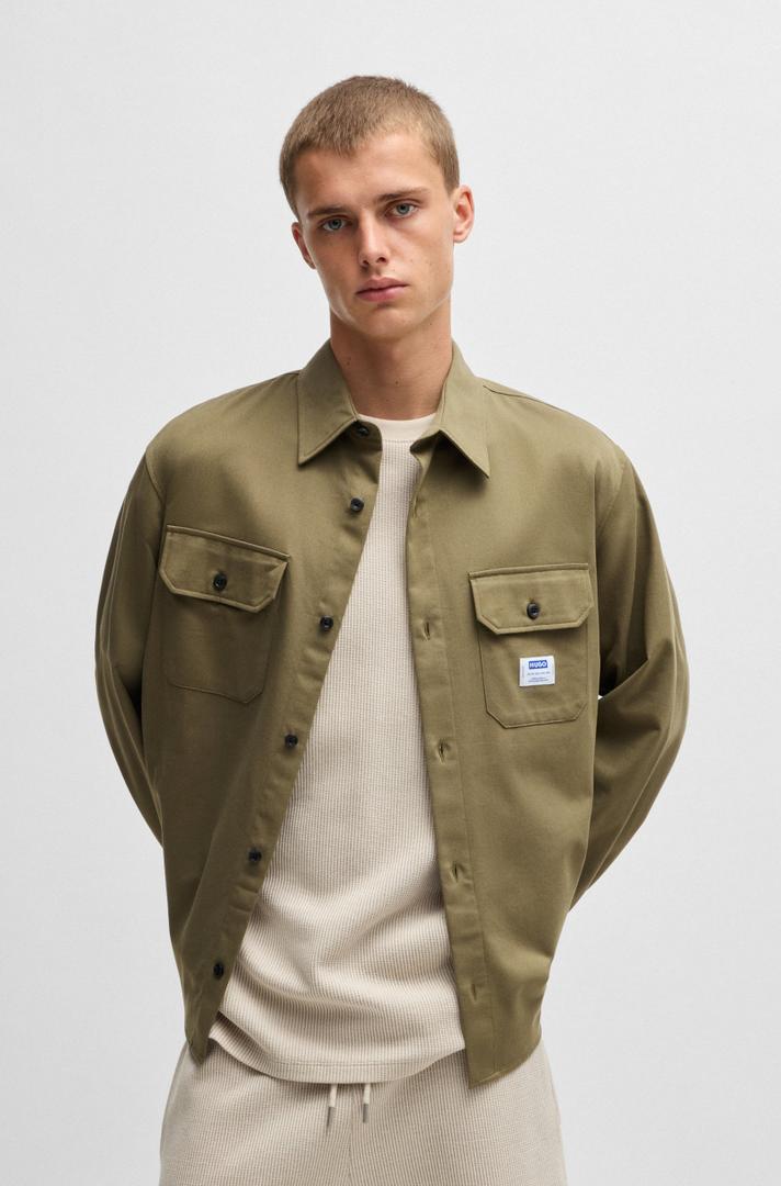 HUGO, Cotton Mix Canvas Zip Up Overshirt, British Olive, XL HUGO, Cotton Mix Canvas Zip Up Overshirt, British Olive, XL