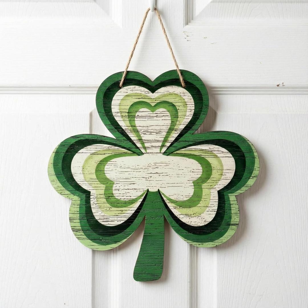 St. Patrick's Day Shamrock Wreath for Front Door - Lucky Welcome Door Sign Wreath Hanger for Wall, Home & Party Decor (Green)