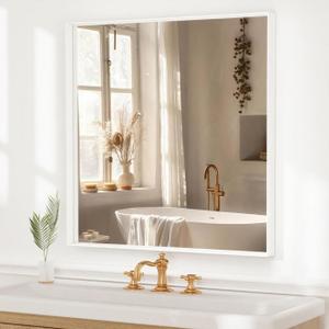 36x30 Inch White Bathroom Mirrors for Over Sink, Rectangle Framed Mirror, Wall Mounted Vanity Mirror for Bedroom, Living Room, Entryway Horizontal/Vertical