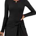 Caracilia Women Long Sleeve Tennis Dress 2026 Fall Bodycon Tie Waist Romper Skorts Athletic Mini Dresses Built in Shorts (Medium, Black)