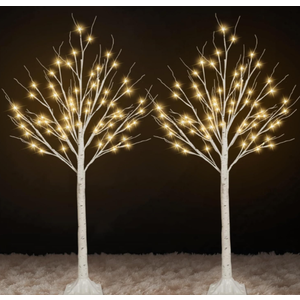 2Pack 4FT Lighted Birch Trees (Higher Size & Floor Standing), 96 LED Twinkling Birch Christmas Tree Lights for Indoor & Outdoor, 2 Modes Warm White Tree Lights for Christmas Thanksgiving Home Decor