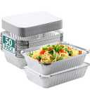 NEEBAKE 50 Pack 8x6 Disposable Aluminum Pans with Lids Aluminum Foil Pans, Tin Trays Food To Go Containers  for Meal, Prep Cooking Roasting Heating Takeout