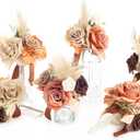 Ling's moment Artificial Flowers Centerpieces Mini Bridesmaid Bouquets Set of 6 Pre-Made Lilac Small Floral Wedding Centerpieces (Brown & Rust)…