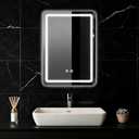 LED Bathroom Mirror, 16 x 24 Inch Anti-Fog Wall Mirror with Lights Stepless Dimmable, Lighted Bathroom Mirrors for Wall, Rectangle Bathroom Vanity Mirror with Front and Backlight, Vertically Only