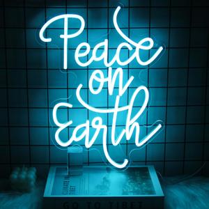 Peace on Earth Neon Sign Ice Blue Letter LED Neon Light Dimmable Neon Light Up Signs for Bedroom Man Cave Church Christmas Party Decor Blessing Gift
