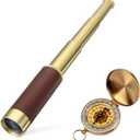 Retro Pirate Telescope Zoomable 25x30 Spyglass Portable Collapsible Handheld Telescope Vintage Monocular for Kids & Survival Gear Compass Pocket Military Compass for Camping Boating