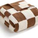 Snuggle Sac Brown Checkered Throw Blanket Faux Fur Microfiber Blankets for Couch, Cozy Soft Warm Blanket for Sofa Bedroom Living Room, Brown Checker, 50x60 inches