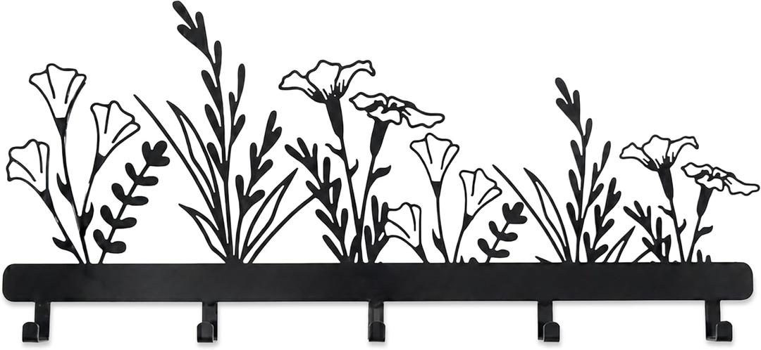 Happenings Flower Hooks for Wall, Decorative Metal Coat Rack with 5 Hooks