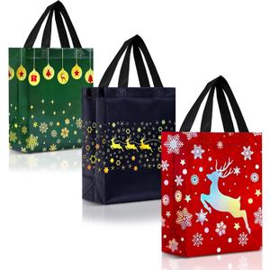 Nush Nush 12 Christmas Gift Bags with Handles  Reusable Christmas Bags for Gifts Medium Size - Holiday Gift Bags in Festive Red, Green & Navy Blue Mix - Perfect Party Favor Bags for Xmas - 8x4x10