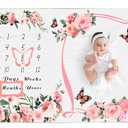 Chumia Baby Monthly Milestone Blanket for Baby Girl 59"x39" Floral Photo Prop Age Milestone Blanket with 2 Felt Floral Wreath Frame(Pink,Flower)