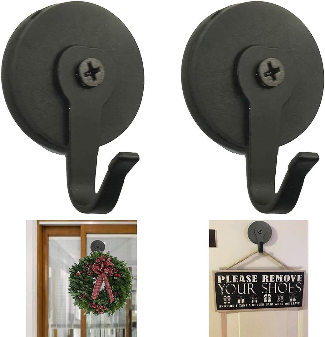2-Pack Magnetic Wreath Hanger by Placing one Magnet on Either Side of The Single-pane Glass or it can Also be Used Separately on Metal Steel Door, (Magnet Base with Rubber Metal Hook