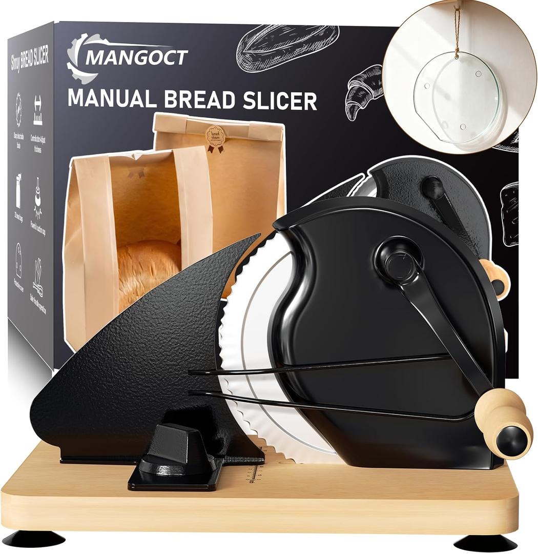 Upgraded Manual Bread Slicer for Homemade Bread with 20 Bags and Acrylic Cover, Adjustable Thickness Bread Cutter, Sourdough Slicer Serrated Blade with Scale Line and Suction Cup for Baguettes