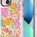 for iPhone 13 Case Cute - Durable Shockproof 6.6 ft Drop Impact Phone Case - Funny Passion Flower Design (6.1") Glitter Pink