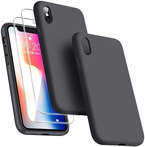 Dssairo [3 in 1 for iPhone x Case/iPhone Xs case, with 2 Pack Screen Protector, Liquid Silicone Slim Shockproof Protective Phone Case 5.8 inch [Microfiber Lining] (Space Gray)