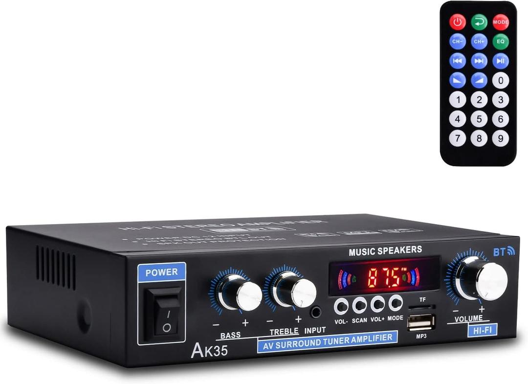 AK35 Home Audio Amplifier Receiver, 200W Home Dual Channel Bluetooth 5.0 Sound Speaker AMP, Home Amplifiers FM Radio/USB/SD/Card w/Remote Control Home Theater Audio Stereo System Components AK35 Home Audio Amplifier Receiver, 200W Home Dual Channel Bluetooth 5.0 Sound Speaker AMP, Home Amplifiers FM Radio/USB/SD/Card w/Remote Control Home Theater Audio Stereo System Components