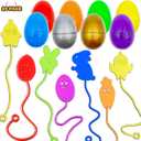 24 Pack Sticky Hands Toys Filled Easter Eggs, Plastic Easter Eggs Filled with Bunny Chick Sensory Stretchy Toys for Kids Gifts, Easter Egg Hunt Party Favors, Easter Basket Stuffers