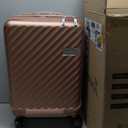 LUGGEX Carry On Luggage with Compartment and Cup Holder, Expandable PC Hard Shell Suitcase with Front Pocket (Rose Gold, Carry-On 20-Inch)