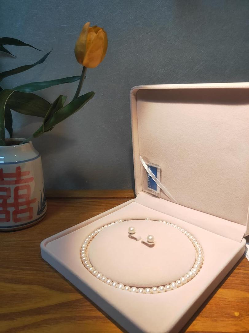 Jewelry Velvet Box Pearl Necklace Earring Bracelet Gift Display Case Wedding Jewelry Storage Holder (Beige For Pearl Necklace Earrings)