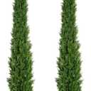 8 Feet Pre-Potted Evergreen Outdoor Artificial Cedar Tree for Front Porch Decor, Outdoor Entryway Decor Fake Tree, Tall Faux Tree with UV Resistant Coating (2 Pack)