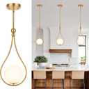 Gold Pendant Lights with Milky White Globe Glass Pendant Lights Kitchen Island Adjustable Mid Century Hanging Pendant Light Fixtures for Kitchen Dining Room Entryway, 1 Pack