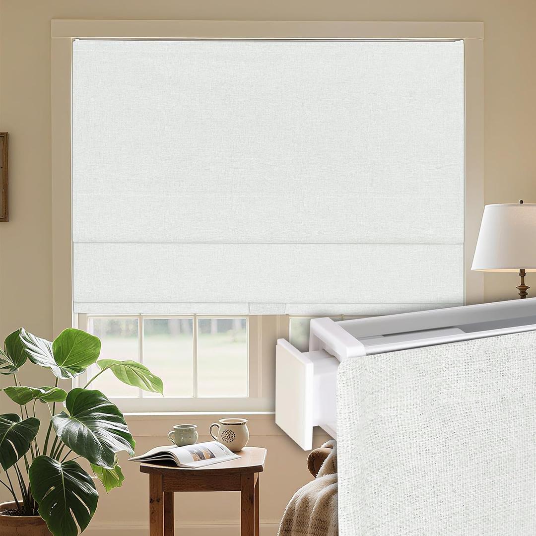 Grandekor No Drill Cordless Roman Shades for Windows,24W x 36H,Blackout Fabric Blinds for Indoor Windows,UV Privacy Protection Thermal Insulated,Easy Install,Blocking Roman Blinds for Home,White