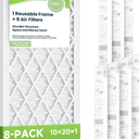 Future Way 10x20x1 Air Filters, 8-Pack with Reusable Frame, MERV 8, MPR 700 AC Furnace Filters, Space Saving & Cost-Effective
