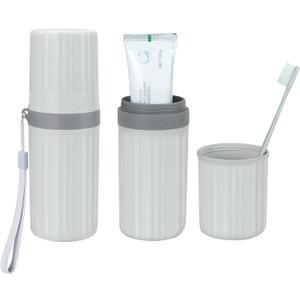 Mulbozy Travel Toothbrush Holder, Large Travel Toothbrush Cup Case, Portable Travel Toothbrush Toothpaste Makeup Storage for Business Trip Camping School - Gray