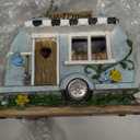 Exhart Garden Sculpture, Solar Camping Trailer with Welcome Sign Garden Statue, LED Lights, Outdoor Garden Decoration, 5 x 8.5 x 6 Inch