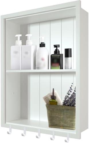 Nalwort 14" x 18" Recessed Medicine Cabinet, 2-Tier Wall Niche, White Solid Wood Wall Cabinet for Bathroom, Bedroom, Living Room, Kitchen