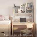 NUTIKAS Desktop Bookshelf for Computer Desk - 36" Desk Hutch Organizer with 4-Tier Paper Tray, Tabletop Storage Rack for College Dorm Room Essentials, Home Office Shelving, White