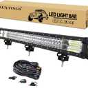 AUXTINGS 28 inch 396W LED Light Bar Triple Row Spot Flood Combo Beam Off Road Lights Waterproof Work Light with Wiring Harness for Jeep Trucks SUV ATV UTV Boat Lights, 12V 24V (28 pouces 3 fichiers + cblage)