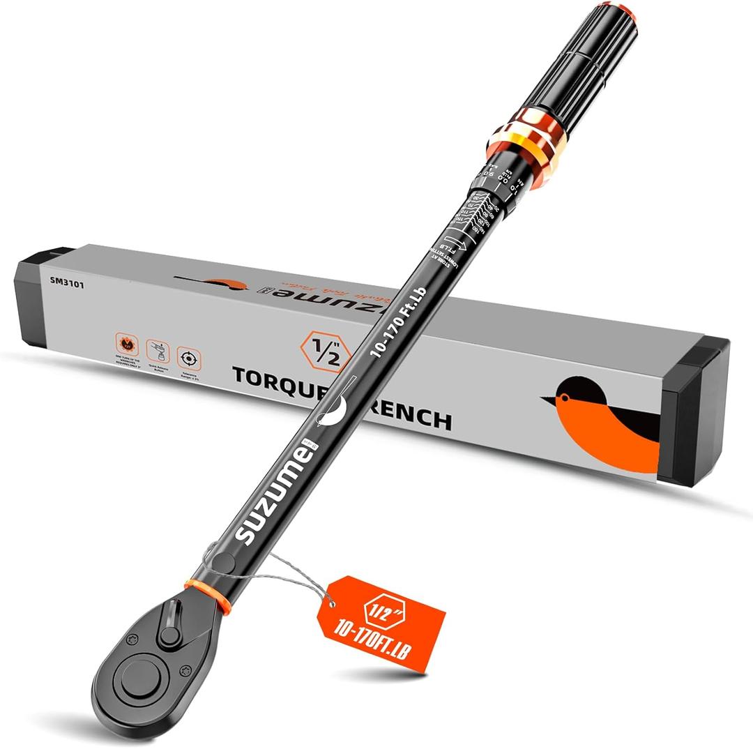 SUZUME Torque Wrench 1/2 Drive (10-170 Ft. Lb/ 14-231 N.m) 3% High Accuracy Torque Wrench 72 Tooth Dual-Direction Adjustable Dual-Scales Torque Wrenches for Bicycle, Moto, Car