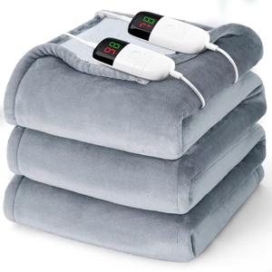 Heated Electric Blanket Queen Size - 84" x 90" Heating Blanket with Dual Control, 10 Heating Levels & 8 Hours Auto Off, Soft Warm Flannel Gift Blanket with Over-Heat Protection, ETL & FCC Certified (Ivory Gray)