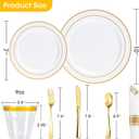 N9R 350PCS Gold Plastic Dinnerware Set for 50 Guests, Include: 50 Dinner Plates, 50 Dessert Plates, 50 Pre Rolled Napkins with Silverware and 50 Cups, White and Gold Disposable Plates for Party