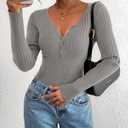 BTFBM Fall Sweaters for Women 2025 Lightweight Long Sleeve Henley Shirts Button Up Knit Basic Slim Fit Going Out Tops(Grey, X-Large) (XL)