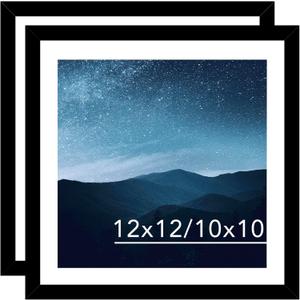 JCJMY 12x12 Picture Frame Set of 2 Black with 10x10 Mat for 30 x 30cm Diamond Art Painting, Display Photo 12 x 12 Without Mat, Wall Hanging Large Frame with Plexiglass, 2 Pack
