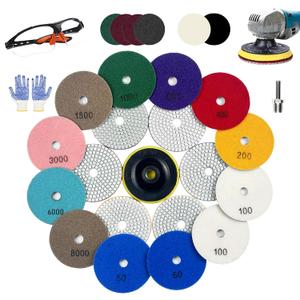4 Inch Diamond Polishing Pads, 22 PCS 50-8000 Grit Wet/Dry Granite Stone Polish Pad Kit with 5/8-11 Backer Pad, Drill Adapter and Wool Disc for Granite Marble Concrete Stone Tile