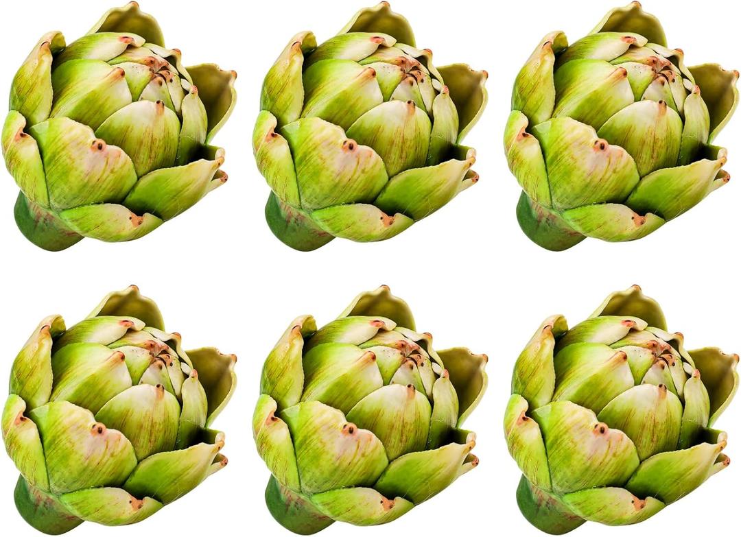 6pcs Small Faux Artichokes Decoration Realistic Artificial Artichoke Vegetable and Fruit Fake Artichokes Bowl Vase Fillers for Home Kitchen Decor - Green