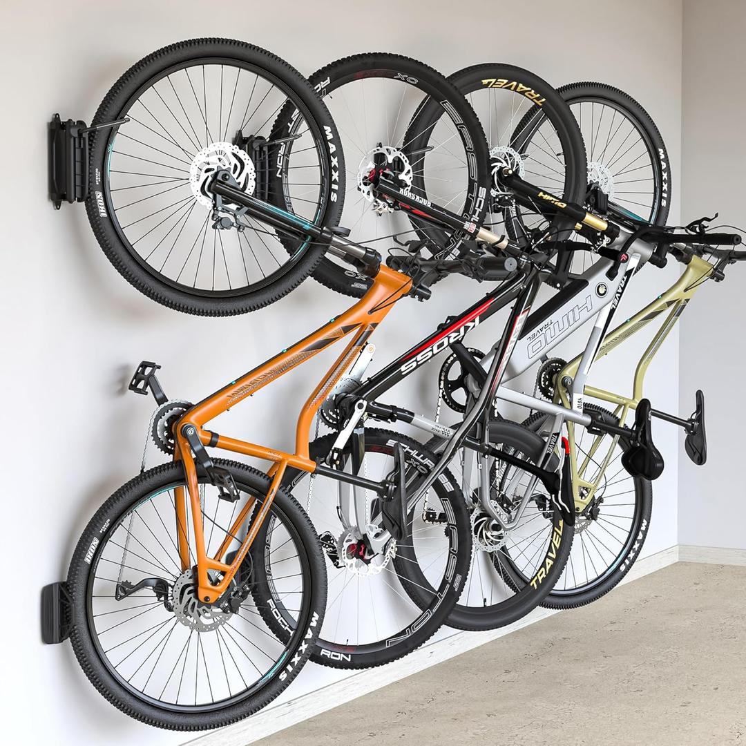 monTEK Swivel Bike Wall Mount 4 Pack Garage Bike Hanger & Space-Saving Vertical Bike Rack for Garage & Apartment, Sturdy Bike Storage Hook Holds 66 lbs, Easy Installation & Scratch-Proof Design