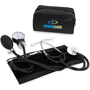 PrimaCare Medical DS-9197-BK Professional Classic Series Manual Adult Size Blood Pressure Kit, Emergency Bp kit with Stethoscope and Portable Leatherette Case, Nylon Cuff, Black