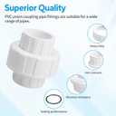 PVC Slip Union for 1" Pipe Schedule 40, White PVC Pipe Fitting Union with EPDM O-Ring, Perfect for Pool Pipe Unions Connector Replacement (2 Pack)