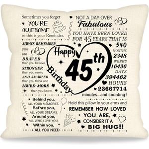 45th Birthday Gifts for Women Men Birthday Pillows Decorative Gifts for 45 Years Old Female Ideas for Mom Dad Wife Husband Aunt Best Birthday Presents Throw Pillow Cover 18 x 18 (45th)