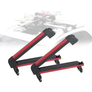 16.3 Inch Car Roof Ski & Snowboard Rack,Fishing Rod Rack, Fits 2 Pairs Skis or 2 Fishing Rods, with Anti-Theft Lock & TPV Rubber Padding, Fits Square/Round/Aero/Oval Cross Bars, Red
