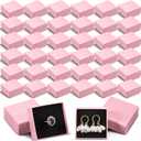 Landical 100 Pcs Jewelry Ring Gift Box 2'' x 2'' x 1'' Small Cardboard Earring Ring Gift Box with Velvet and Sponge Liner Pendant Case Bulk for Necklace Bracelet Earring Display Wedding (Pink)