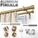 Warm Gold Double Curtain Rod, Brass Dual Curtain Rods for Windows 36 to 72 Inch, 1 Inch Adjustable Heavy Duty Spliced Double Rod, Pro-Plating Process, Aluminium Finials