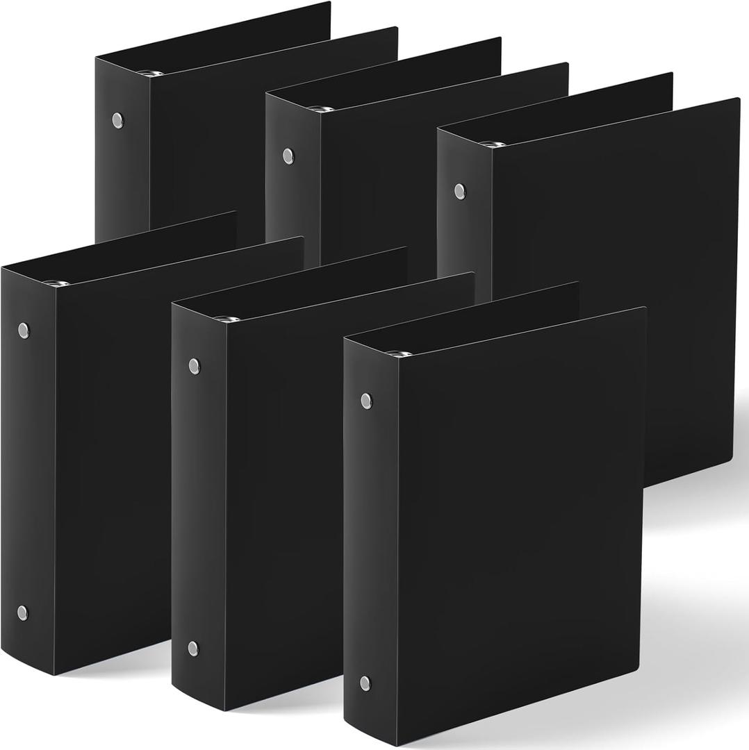 Henoyso 6 Pcs Mini 3 Ring Binders Plastic 2'' Binder, Fits 5.5 x 8.5 Paper Holds(Capacity 375 Sheets), Flexible Three Round Rings Small Black Binders Bulk for School, Office Use, Photo Album Pages